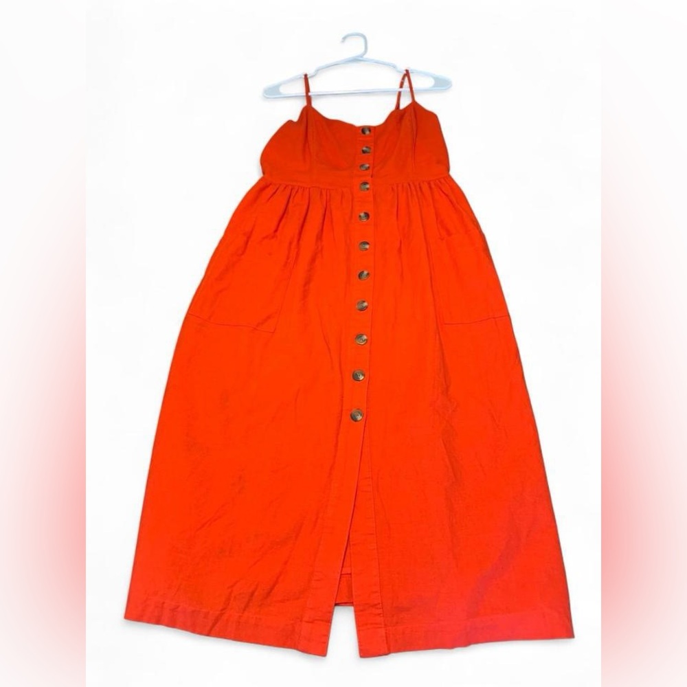 American Eagle Red Button-Front Spaghetti Strap Maxi Dress